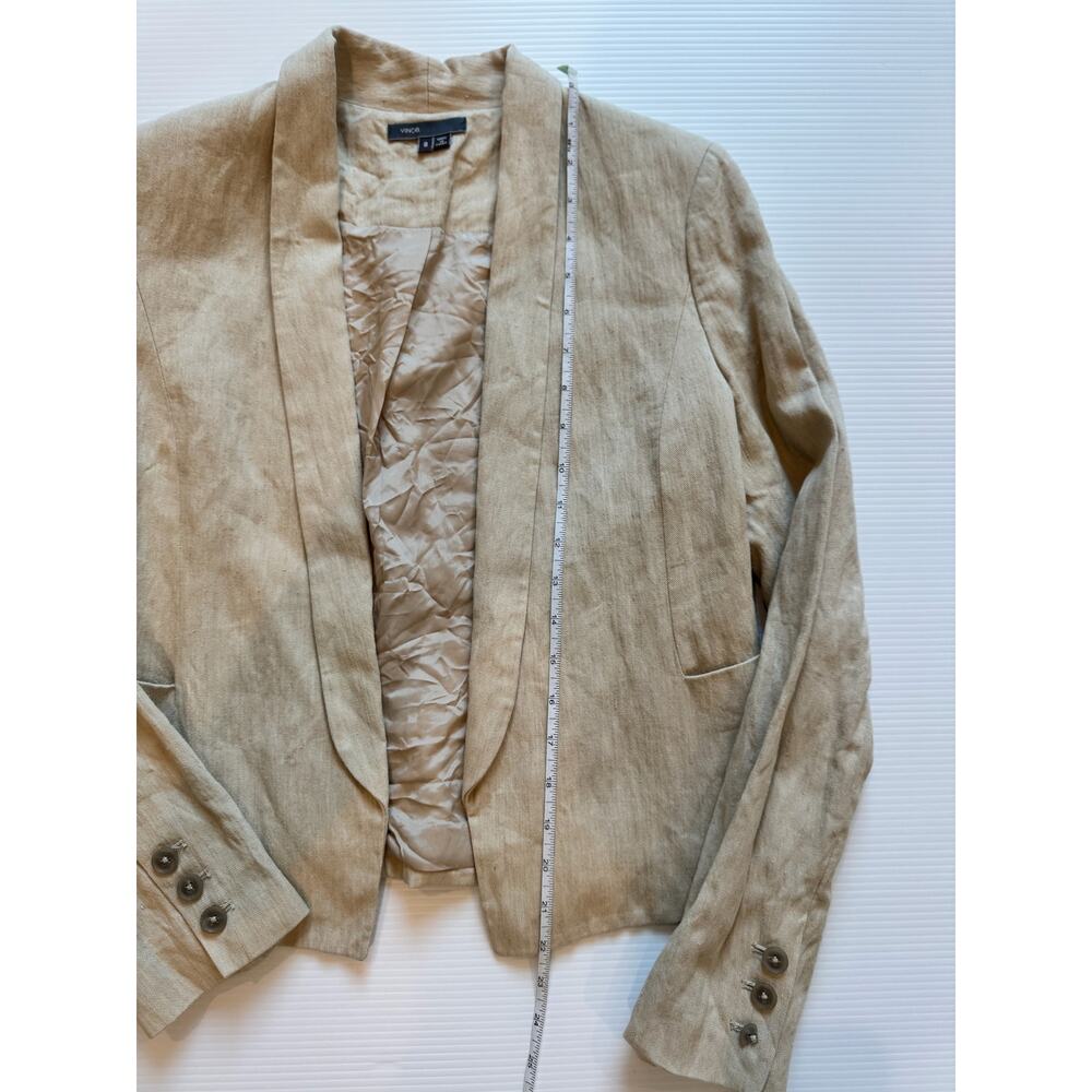 Vince Linen Cotton Blazer Women’s 8 Beige Open Front Cropped Jacket Summer - Picture 13 of 16